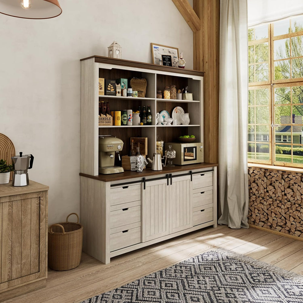 Bobve 78 * 67" Large Farmhouse Pantry Cabinet with Countertop, Buffet Ca...
