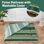 Japanese Floor Mattress, Futon Mattress with Portable Storage Bag and Washable Cover, Roll Up Thick Tatami Mat Suitable for Camping, Guest Room (Boho Green, Full)