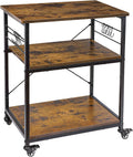 AHB 24" Kitchen Cart with 4 Smooth Wheels and 10 Hooks, 3-Tier Microwave Stand Rolling Bakers Rack Coffee Cart Shelf Organizer for Living Room Decoration