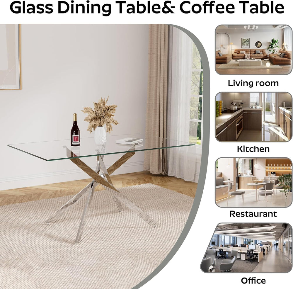 Modern Glass Dining Table Set for 4, 5-Piece Rectangular Kitchen Table Set wi...