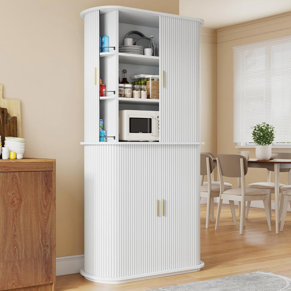 iPormis Kitchen Pantry with Sliding Doors, Tall Modern Curved Pantry Storage ...