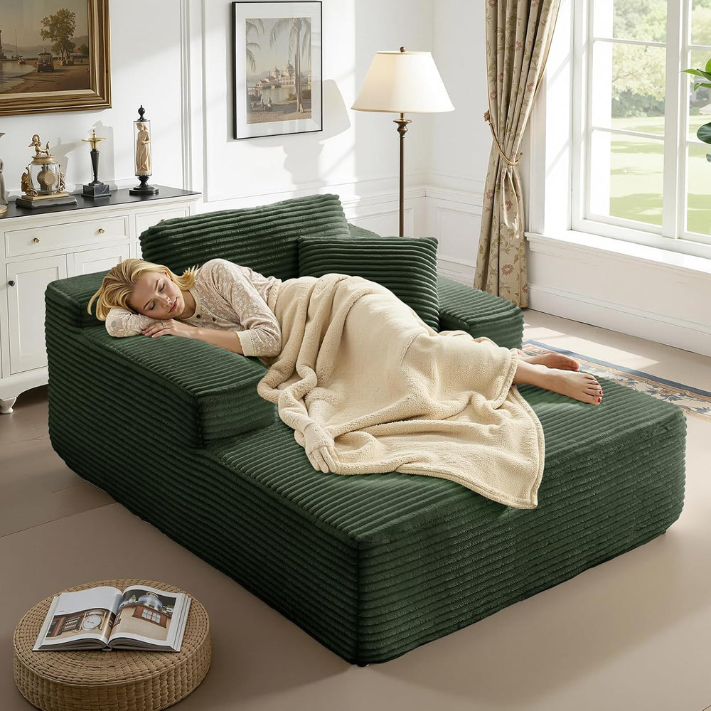 68.5 Inch Oversized Indoor Chaise Lounge, Green | Floor Lounge Chair, Corduro...