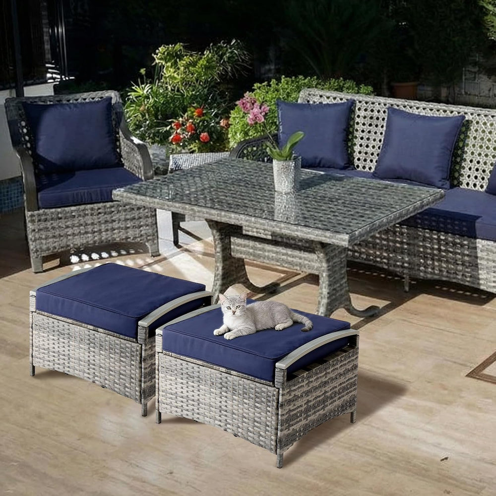 VINGLI 2 Pieces Outdoor Ottoman with Storage, Wicker Ottoman Patio Furniture ...