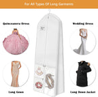 72" Dress Bag for Long Dress for Gowns Wedding Dress Quinceanera Dress Sweet 16 Dress Vestido de 15 años Prom Dress Long 3 Extra Pockets Dress Garment Cover for Women, White