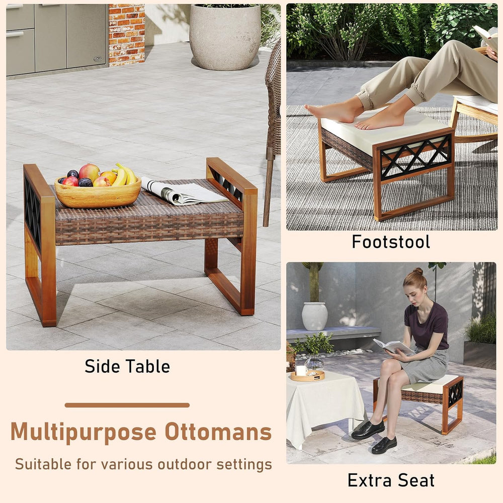 RELAX4LIFE Wicker Outdoor Ottomans for Patio - Set of 2 Rattan Outside Footst...