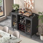 iSunirm Bar Cabinet with LED Light and Glass Holder, Home Coffee Bar Cabinet, Buffet Sideboard with Storage Shelf for Kitchen, Dining Room, Black