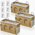 2pcs 3-pockets Large Wall Hanging Organizer Bag, Linen Fabric Door Hanging Storage Baskets with Pockets, Waterproof Bin for Kitchen, Bedroom, Office, RV Camper (Khaki-3pcs)