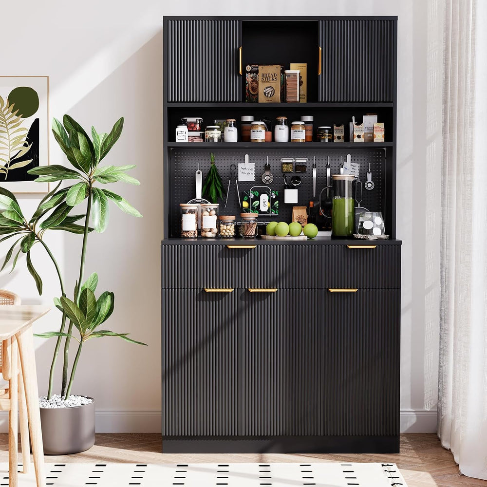 Kitchen Pantry Cabinet with Storage & Pegboard, 71" Tall Hutch Stora...