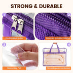 8 Pack Clear Clothes Storage Bags, Double Zipper Design 40L Underbed Moving Bags for Blankets and Clothes, Large Capacity Closet Organizers and Storage for Dormitory, Bedroom, Closet-Purple