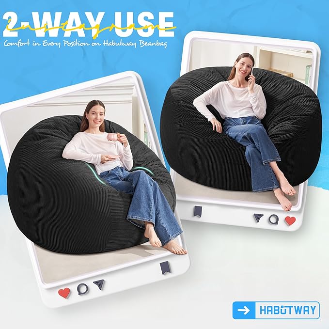 HABUTWAY 5FT Bean Bag Chair,Giant Bean Bag Chairs for Adults,Big Bean Bags wi...