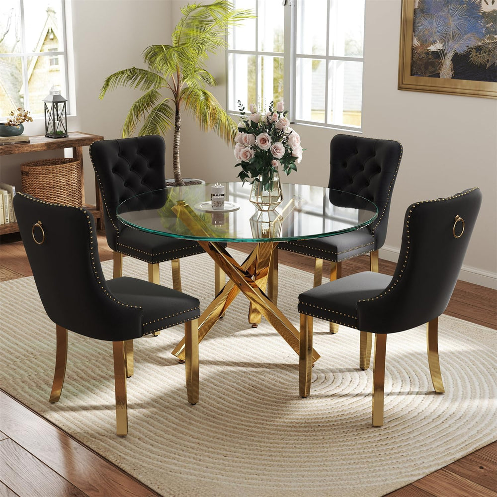 yeag 39'' Modern Round Dining Table Set for 4, Tempered Glass Top &am...