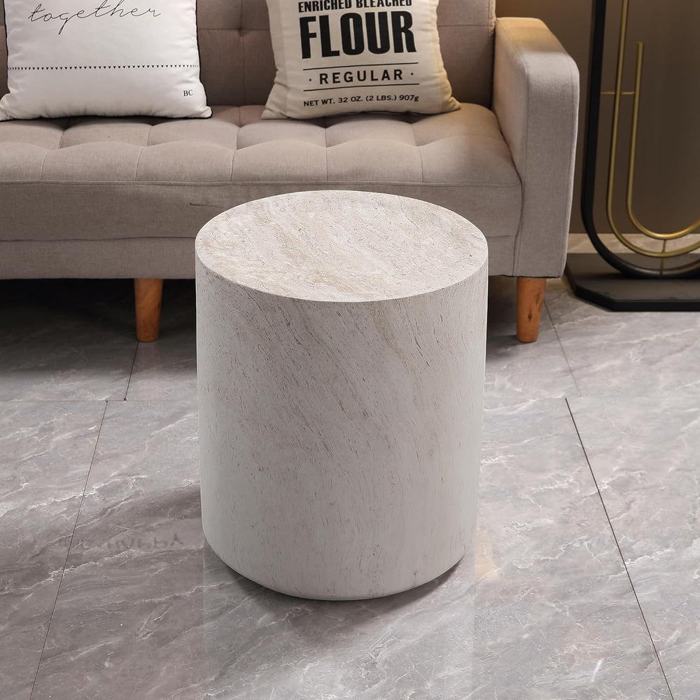 Light Travertine Finish Round Magnesium Oxide Side Table, 15.75 Inch Diameter...