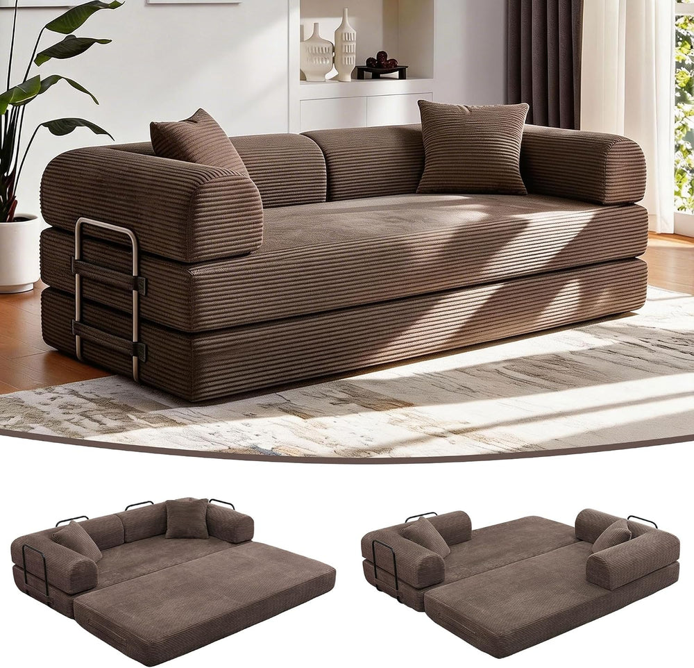 JJJ 63 inch Sofa Bed Sleeper Couch | Versatile Futon Sofa, Corduroy Fabric, C...
