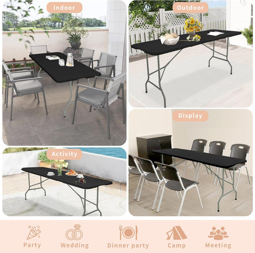 HAISIWLKJ Folding Table 6 FT Lightweight Camping Table Black Portable Plastic...