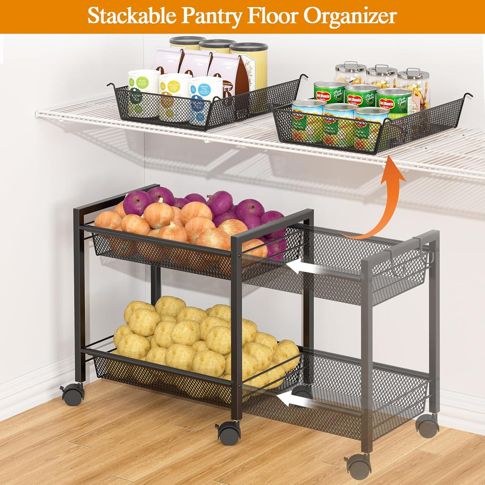 3IngSeagulls 2-Tier Expandable Rolling Pantry Floor Organizer, Stackable Pant...