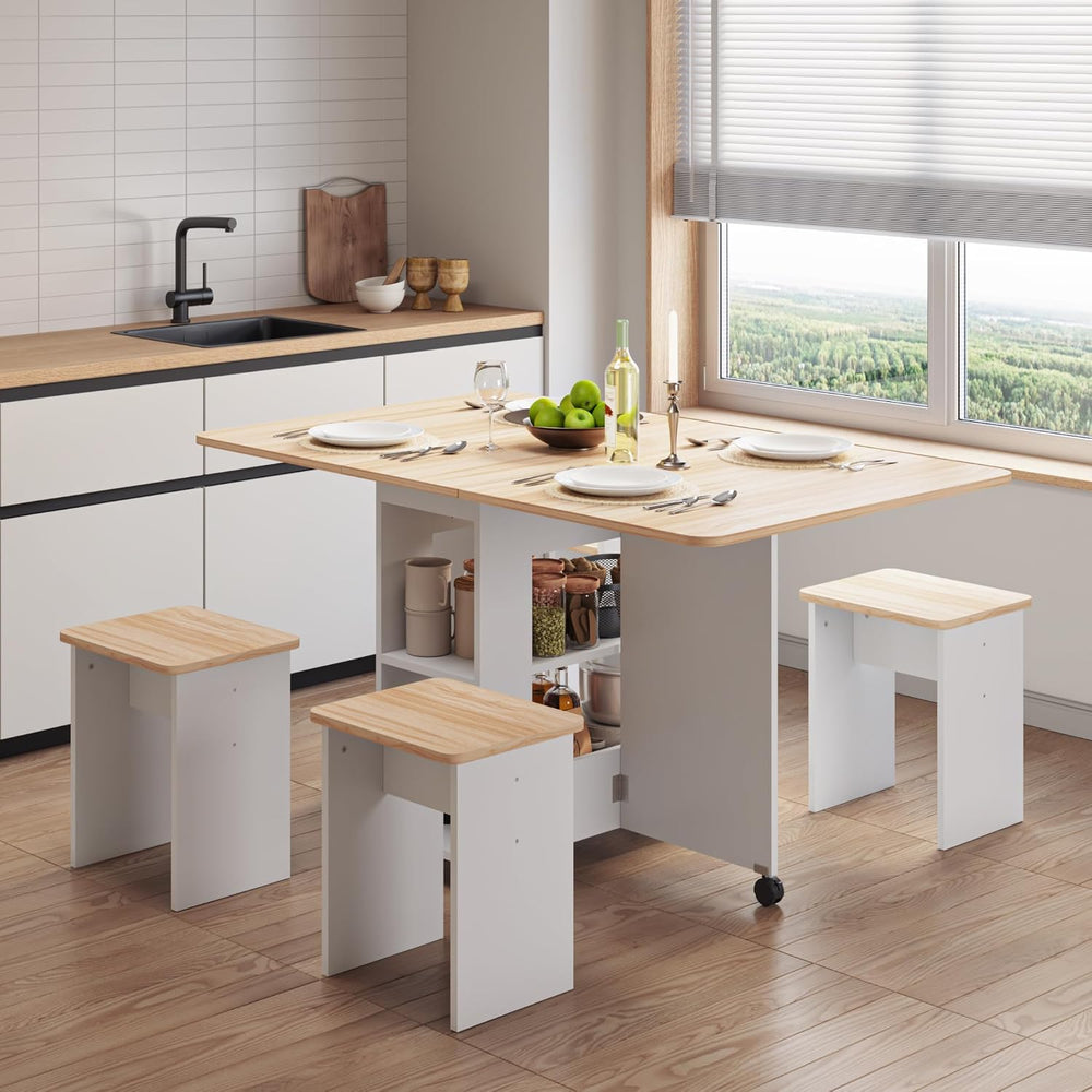 Mondeer Folding Dining Table with 4 Chairs for Small Spaces, Oak and White | ...