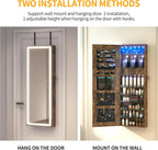 LVSOMT LED Mirror Jewelry Cabinet, Wall/Door Mount Jewelry Armoire Organizer with Lights, Full Length Mirror with Jewelry Storage, Over the Door Hanging Cabinet (Rustic Brown)