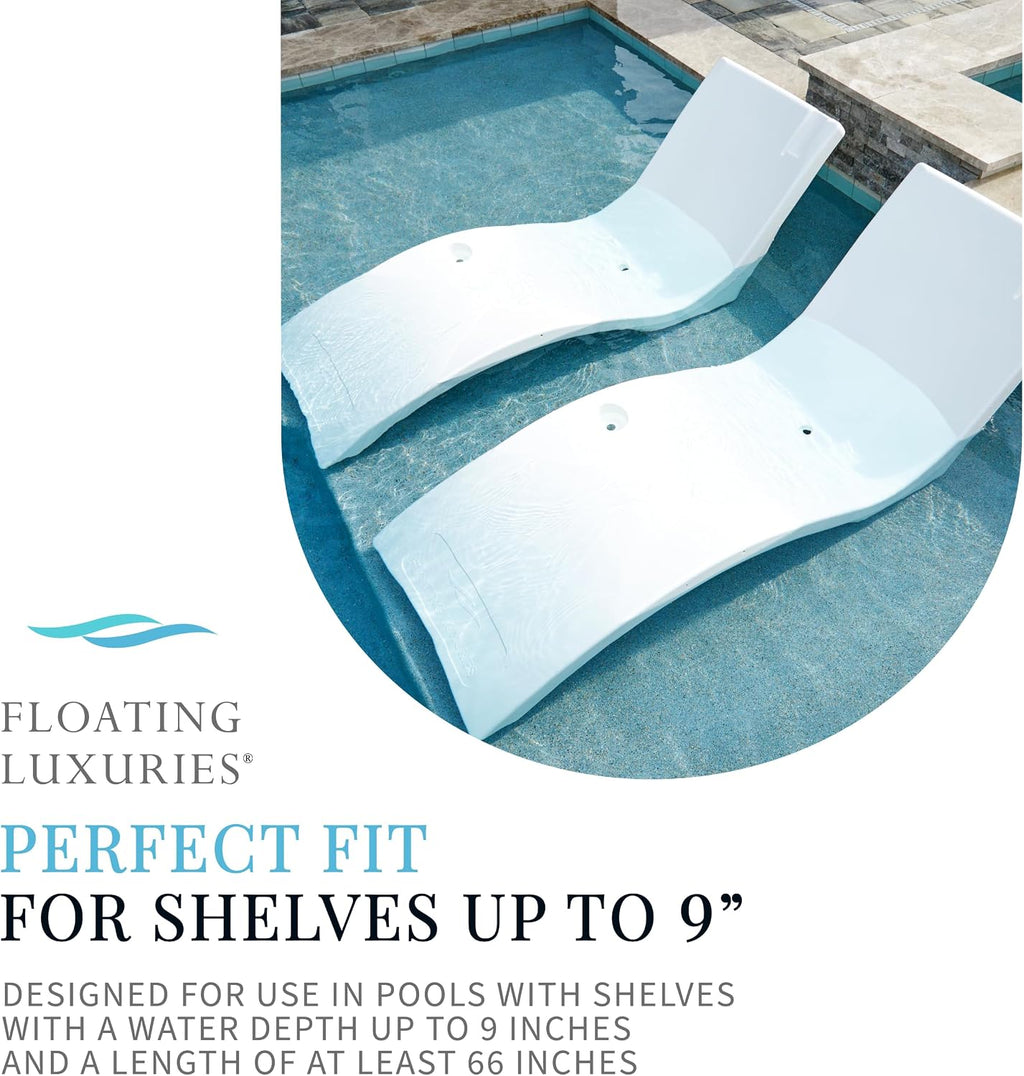 Kai Shelf Pool Lounger, Arctic White, Single | For Tanning Shelves Up to 9 in Deep | Built-In Cup and Phone Holder | UV20+ Rated Material | Drain Port | 73.5 x 26.5 Inches