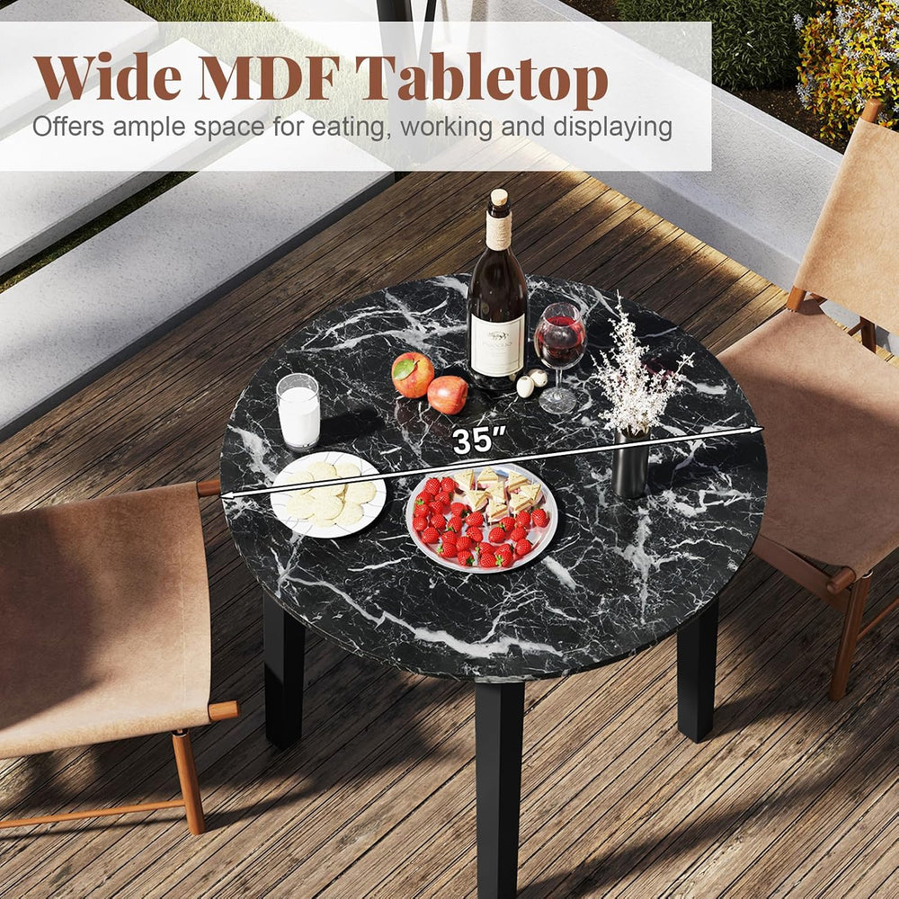 Giantex 35” Round Dining Table with Rubber Wood Legs, Marble-Textured Veneer ...