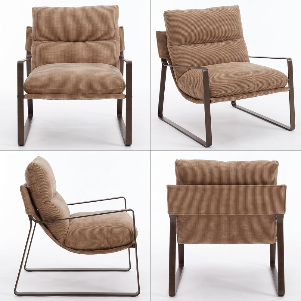 HEAH-YO Modern Chenille Accent Armchair with Brass Frame, Upholstered Lounge ...