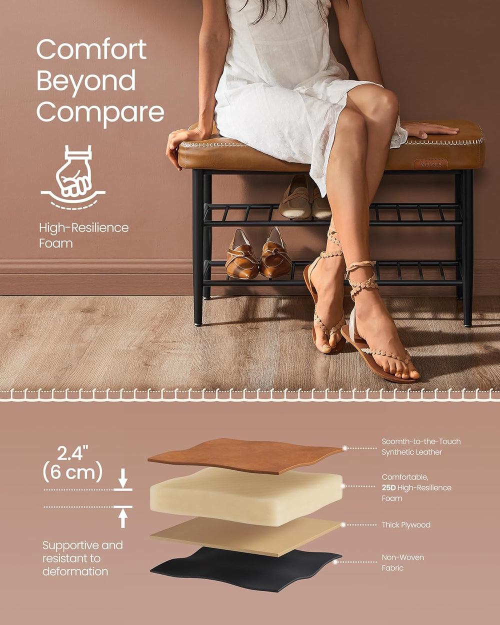 VASAGLE EKHO Collection - Shoe Rack Bench, Storage Bench for Entryway, Synthe...