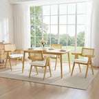 CHITA Rattan Dining Chairs Set of 2, Modern Dining Chair with 2.8inch Cushion, Rubberwood Frame Accent Chairs for Dining Room/Kitchen/Living Room, Oak