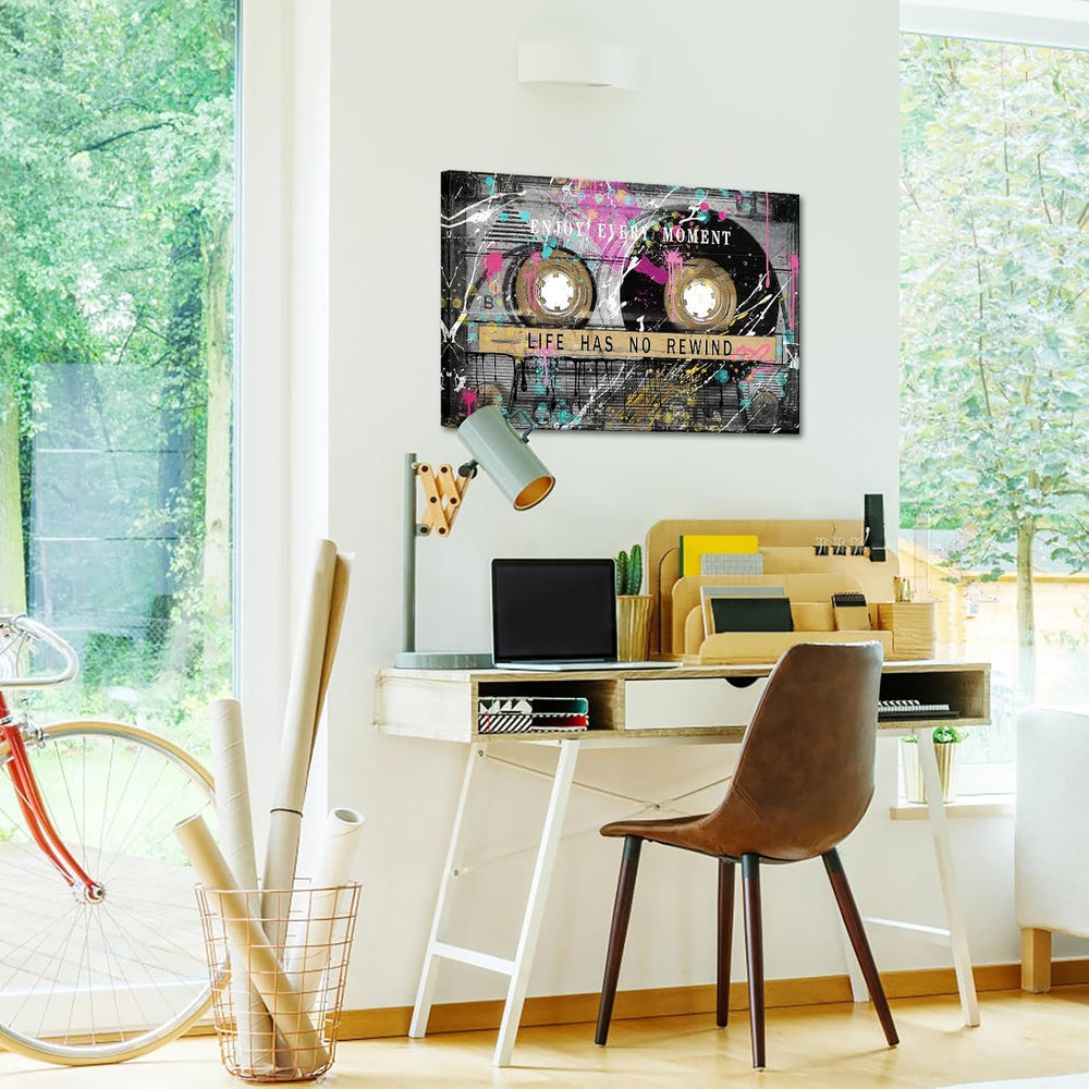 Vintage Graffiti Street Art Canvas Retro Cassette Tape Life Quote Wall Art