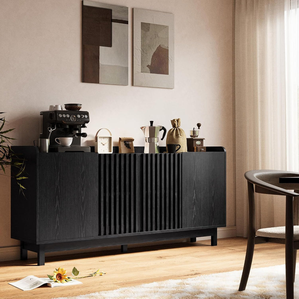 IRONCK Storage Cabinet with Grille Doors, Black