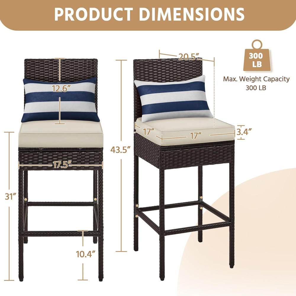 Yaheetech Set of 2 Patio Bar Stools, Outdoor PE Rattan Bar Height Chairs with...