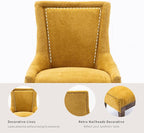 Gold Dining Chairs Set of 4, Kitchen & Dining Room Chairs, Fabric Upholstered Dinning Chairs, Sillas De Comedor, Nailhead Trim, Wood Legs (Yellow, 4 Pcs)