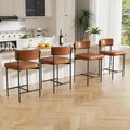 Bar Stools Set of 4, Faux Leather Counter Height Barstools with Curved Back, 25 Inch Upholstered Bar Chairs, Modern Counter Stools for Kitchen lsland, Caramel