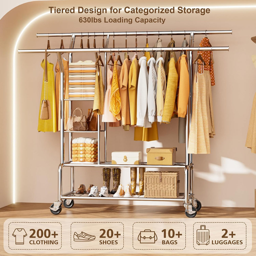 Heavy Duty Clothes Rack with Wheels for Hanging Clothing