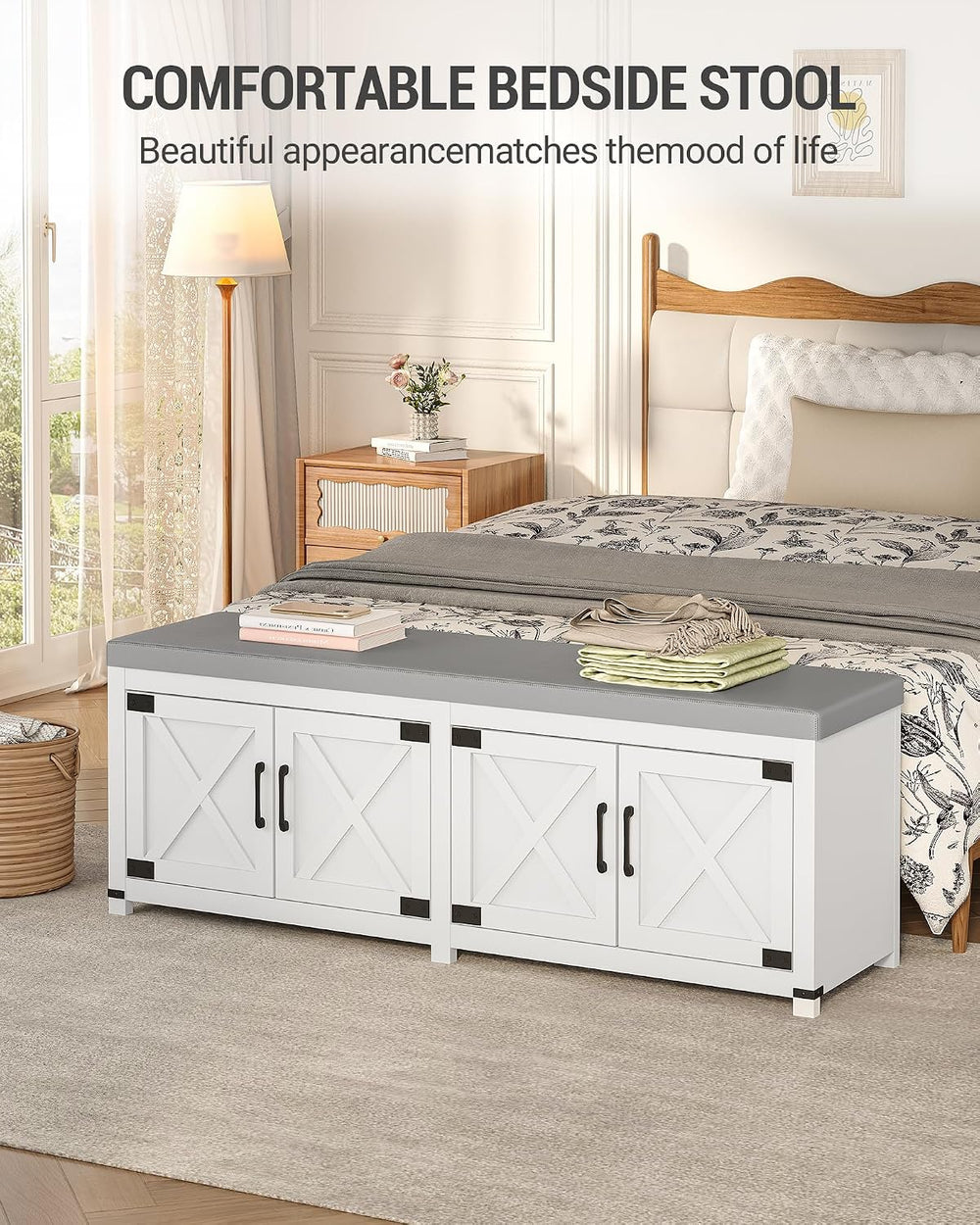 Hzuaneri 59" Shoe Storage Bench, with Soft Padded Seat Cushion & Doo...