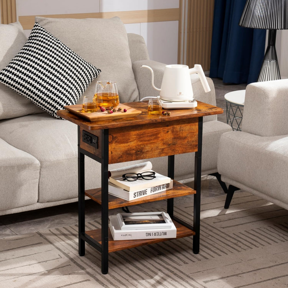 Yoobure End Table with Charging Station, Flip Top Side Table with USB Ports a...