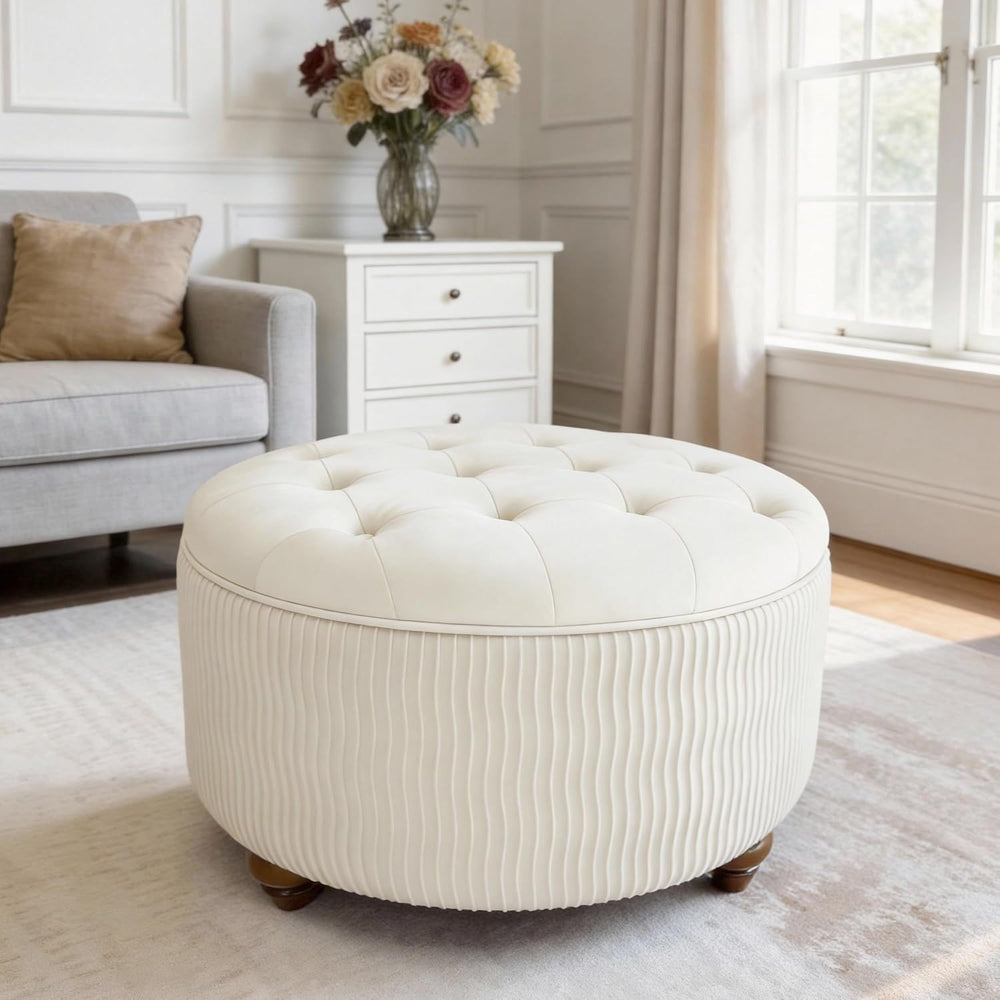 modscape 30 inch Round Storage Ottoman Coffee Table with Lift Off Lid | Moder...