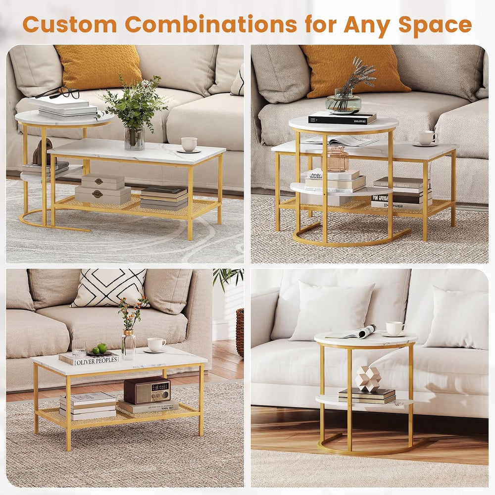 Giantex Nesting Coffee Table Set of 2, Detachable Rectangular Table & Rou...
