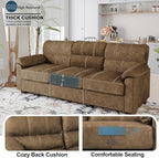 80 Inch Brown Faux Leather Sofa Couch (2 Sets) - Wide Armrests with 2 Pillows, Deep Seats, Contrast Stitching, 3 Seater Leather Couches for Living Room, Bedroom, Apartment
