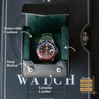 DailyWatch | Watch Roll Travel Case For 1 Watch | Luxury Watch Case In Genuine Black Leather With Soft Velvet Interior | Watch Case Protect, Store, & Display Your Watches | Black Green