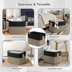 Goodpick Large Wicker Storage Baskets for Organizing, Black & Jute | 50L, 18 × 14 × 12 in, Reinforced Handles, Shoes, Towels & Toys Storage, Living Room, Bedroom & Nursery Organization