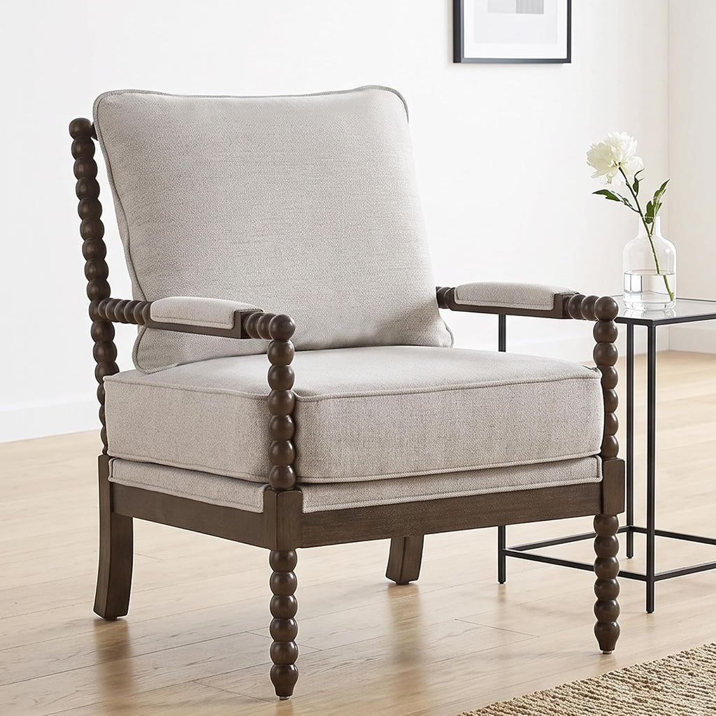 DUHOME Chenille Fabric Spindle Accent Chair Set of 2,Bobbin Chair with High Resilience Spring Cushion and Armrest Pads, Leisure Armchair for Living Room Bedroom Farmhouse Home Office Belcony