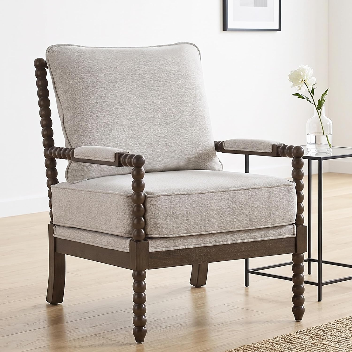 DUHOME Chenille Fabric Spindle Accent Chair Set of 2,Bobbin Chair with High Resilience Spring Cushion and Armrest Pads, Leisure Armchair for Living Room Bedroom Farmhouse Home Office Belcony