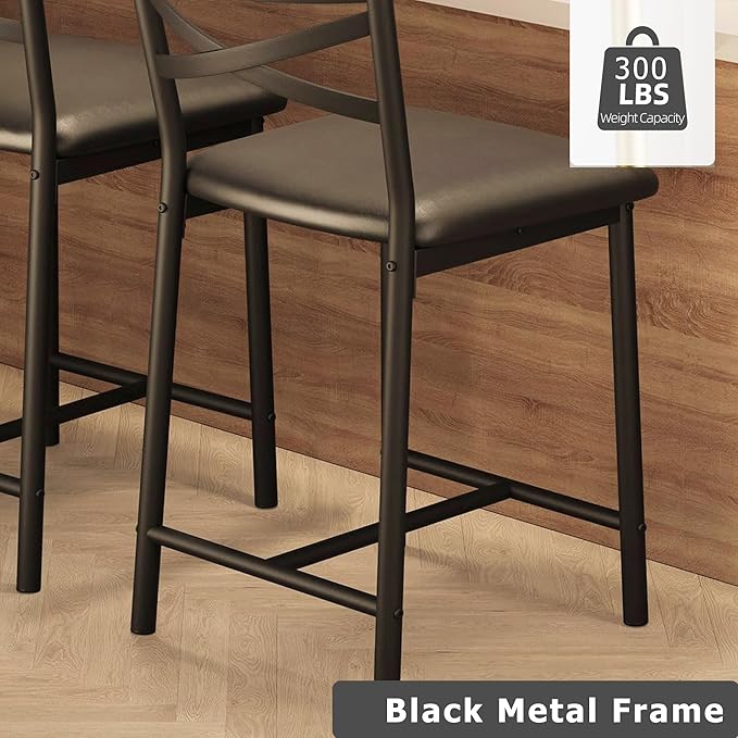 GarveeHome Bar Stools Set of 4, Counter Height Bar Chairs with Back and Thick Cushion, Upholstered Dining Chairs with Padded Seat, Barstools for Kitchen Island, Bar, Dining Room, Modern Black
