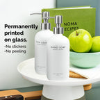 Vine Creations White Glass Soap Dispenser Set, Dish Soap and Hand Soap Dispenser Set with Stainless Steel Pump, 16 oz Glass Dispensers for Kitchen or Bathroom Decor (Matte White Bottle/Silver)