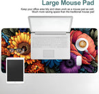 Flower Gaming Mouse Pad 35.4"x15.7"Desk Mat Anti-Slip Rubber Base & Durable Stitched Edges for Gamers Smooth Mouse Writing Surface for Desk Office/Home