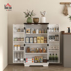 HOMCOM 41" Kitchen Pantry Cabinet Farmhouse Storage Cabinet Doors White | Freestanding, 2 Adjustable Shelves, 8 Door Shelves
