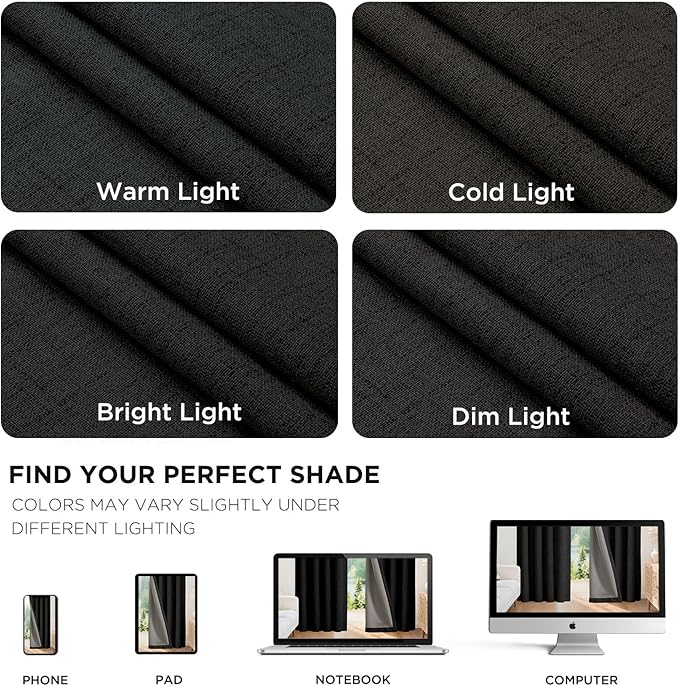 Joydeco Blackout Curtains for Bedroom - 100% Light Blocking 2 Panels Set Black Drapes 70" W x 108" L, Thermal Insulated Room Darkening Curtains, Linen Textured for Living Room, Rod Pocket & Back Tabs
