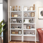 5-Tier Book Shelf Rack Against The Wall, Tall Ladder Shelf Wooden, Single Standing Bookshelf Ladder for Living Room, Bedroom, Balcony, Home Office, White/White