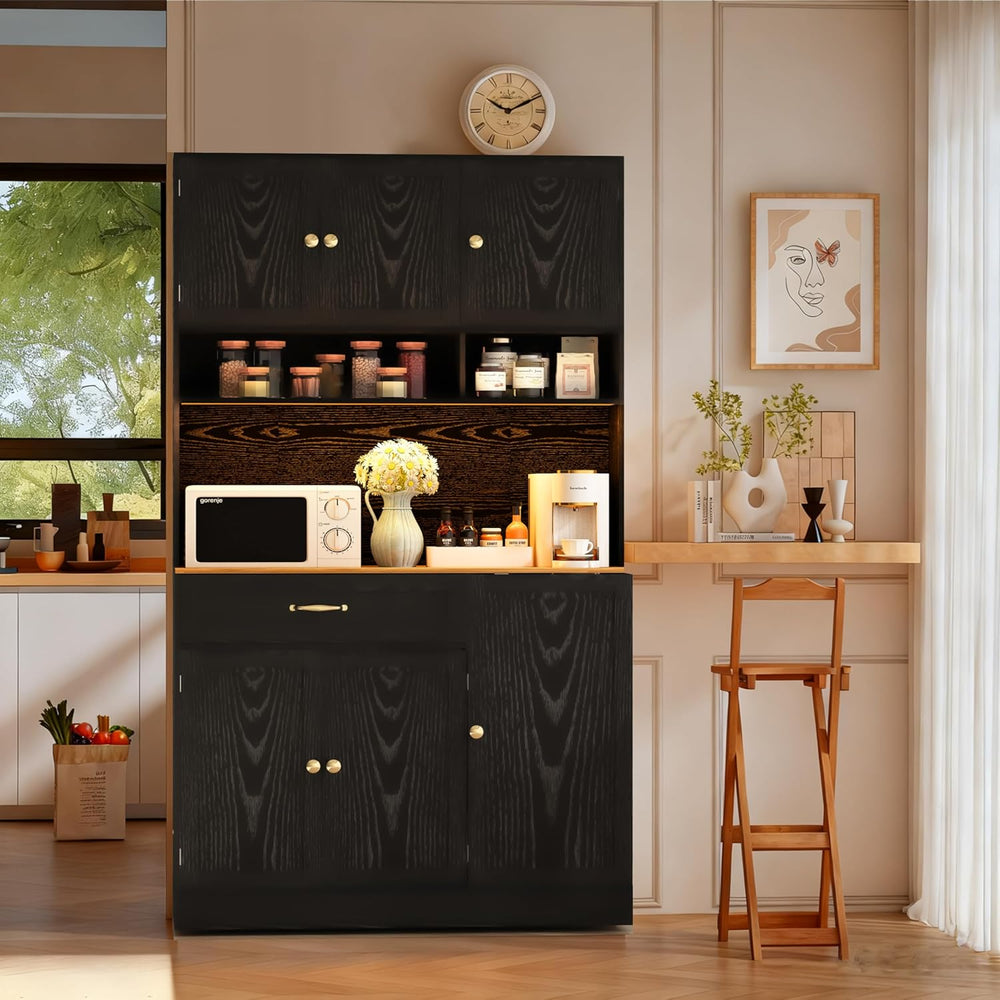 FJTJBSI 72" Kitchen Pantry Cabinet with LED Light and Charging Station T...