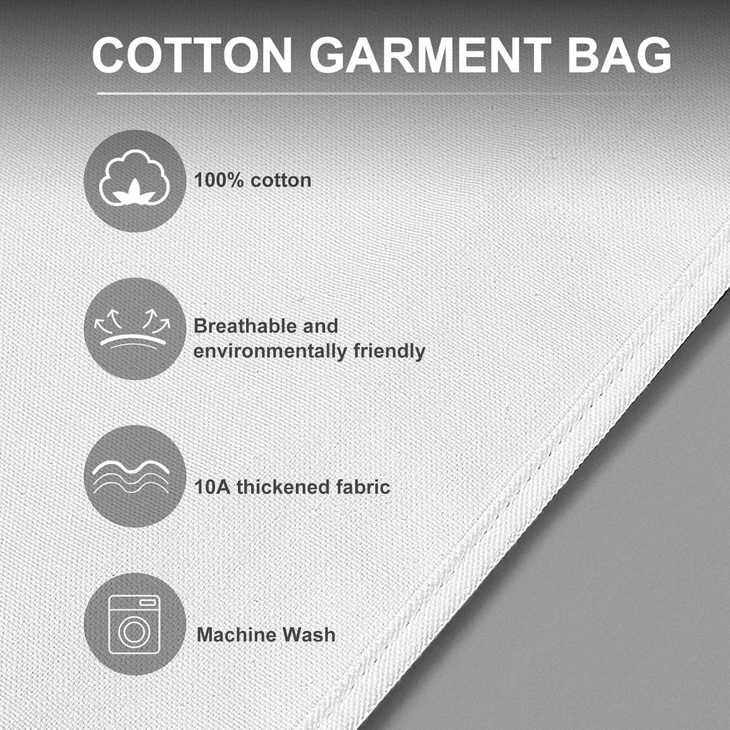 58" 100% Organic Cotton Garment Bags for Hanging Clothes and Storage, Breathable Clothes Covers with Viewing Window and Card Pocket for Short Dresses, Jackets, Suits