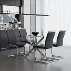 5 Piece Dining Table Table Set, Modern Tempered Glass Dining Table Set for 4 Kitchen Table Set with 4 Upholstered Chairs for Kitchen Dining Room (Sliver Table with Dark Grey Chairs)